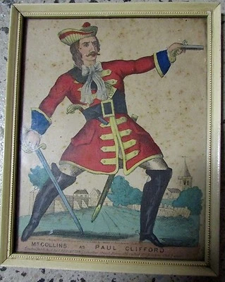ANTIQUE FRAMED PRINT MR COLLINS AS PAUL CLIFFORD J.REDINGTON J.WEBB TOY THEATRE - image 1 of 4