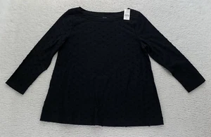 Ann Taylor LOFT Womens XS Blouse Top Black Dot Textured 3/4 Sleeves Casual - Picture 1 of 9