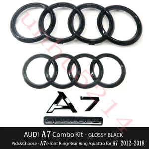 Audi A7 Front Rear Curve Rings Emblem Gloss Black Logo Quattro Badge kit OE 4PC