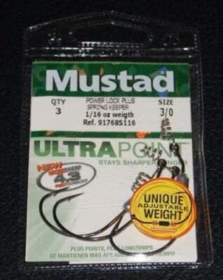 Mustad 91768S116-30 Power Lock Plus Spring Keeper 1/16oz Weight Size 3/0 Hook - Image 1 of 2