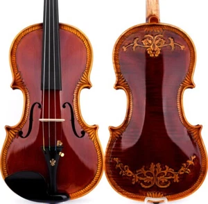 T30+ Master Antique Strad Style Carved Flower Violin 4/4 European Wood Rich Tone - Picture 1 of 17