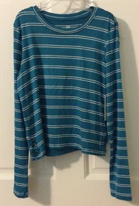 SO GIRLS TEAL GREEN & WHITE THIN STRIPE L/S SIDE LACE UP T-SHIRT TOP SIZE 7 NWT - Picture 1 of 8