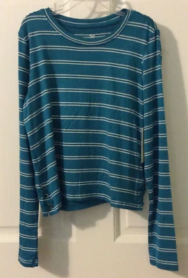 SO GIRLS TEAL GREEN &WHITE SM STRIPE L/S SIDE LACE UP T-SHIRT TOP SIZE 14-16 NWT - Image 1 of 4