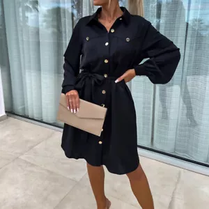 Polyester Solid Long Sleeve Knee Length Dropped Shoulder Sleeve Turn-down Collar - Picture 1 of 2