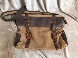 S-Zone Retro Brown Canvas leather Crossbody Messenger / Laptop Bag - Picture 1 of 9