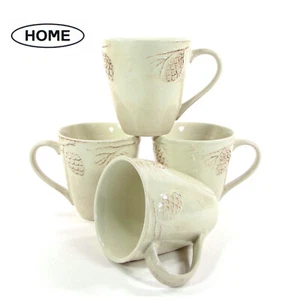Target Home HOLIDAY PINE CONE 12oz Mug Set 4Pc Embossed Pinecone Christmas Beige - Picture 1 of 12