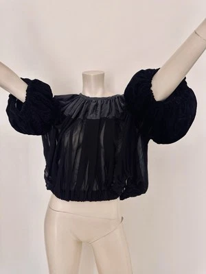 Comme des Garçons 上衣衬衫透明网眼黑色天鹅绒日本蝴蝶结 3/4 袖 S 码 — 第 1/4 张图片