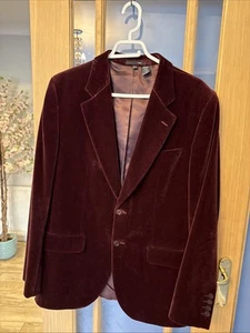 Zara Mens Jacket 42 Deep Red Burgundy Velvet Tuxedo Smoking Blazer Dinner Coat - Picture 1 of 8