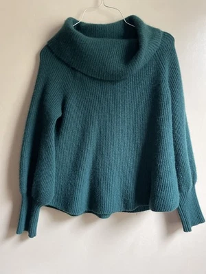 Suéter de cachemir manga alfil cuello capucha tejido acanalado entorno suave talla S Foto 1 de 4