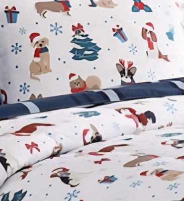 Christmas Collectibles Holiday Dogs Twin Comforter Sham NavyPlaid Reversible New - Image 1 of 4
