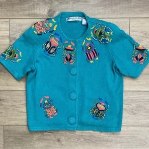 Vintage Michael Simon Skarabäus Käfer Pullover Unikat Insekt Perlen Twee - Bild 1 von 14