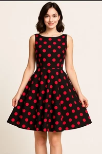 GK Grace Karin Dress Retro Black & Red Polka Dot Fit & Flare Sleeveless - Picture 1 of 9