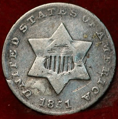 1851 Philadelphia Mint Silver Three Cent Coin - Image 1 of 2