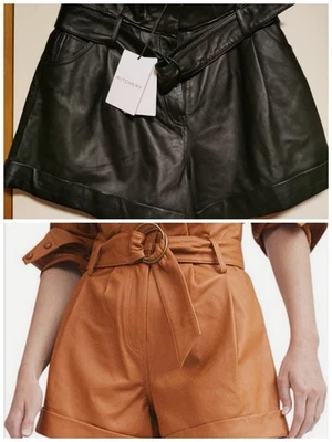 NWT WITCHERY Sz S 10 Black Leather Paperbag Short Belted High Waist - image 1 of 4