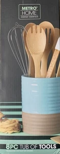 Metro Home Everyday Essentials 8PC Tub Of Tools Stoneware Tub & Kitchen Utensils - Picture 1 of 5