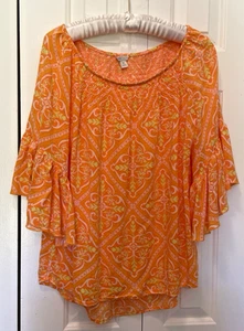 Camicetta donna Cato manica 3/4 volant paisley smock boho contadina TG M arancione - Foto 1 di 8