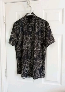 Camicia uomo Fried Denim bottoni grandi slim fit manica corta nera stampa floreale - Foto 1 di 7