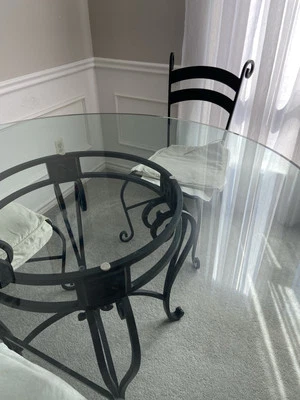 🔥🔥 FINAL PRICE! Original Bombay 54” Round Glass Table w/4 Wrought Iron Chairs - Image 1 of 4