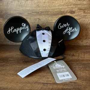 Disney Parks Mickey Mouse Orejas Felices Para Siempre Esmoquin Boda Novio Sombrero NUEVO - Imagen 1 de 8