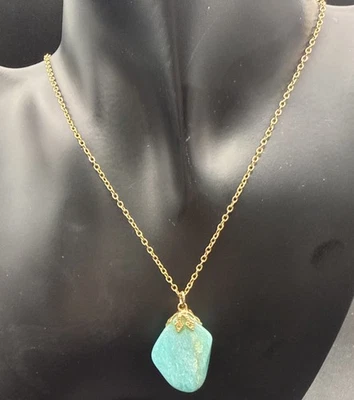Natural Amazonite Gemstone Pendant Necklace Jewelry 20in -N2 - Image 1 of 4