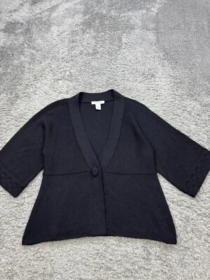 White House Black Market Sweater Women Medium Black Wool Snap Kimono Cardigan - Image 1 of 4