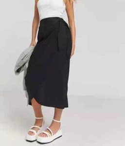SIMPLY BE LADIES LINEN BLEND WRAPOVER MIDAXI SKIRT BLACK SIZE 24 NEW (ref 570) - Imagen 1 de 5
