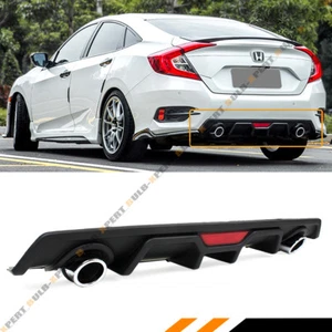 For 16-2021 Civic 4dr Sedan LED Brake Light Bumper Diffuser W/ Decor Exhaust Tip - Picture 1 of 5