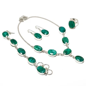 Sakota Mines Emerald Oval Shape Gemstone Handmade Fashion Jewelry Necklace Set - Picture 1 of 7