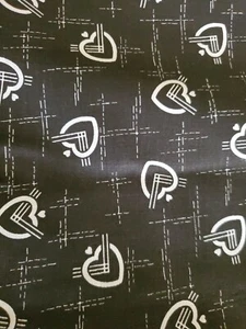 Vintage Sewing Fabric Marcus Bros. 1.25ydx45" Logo? Black White Hearts Cotton - Picture 1 of 4