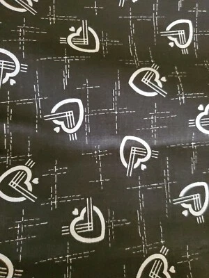 Vintage Sewing Fabric Marcus Bros. 1.25ydx45" Logo? Black White Hearts Cotton - Image 1 of 4