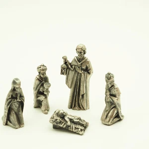 Belén Navidad peltre miniatura 5 piezas divino espiritualidad religiosa - Imagen 1 de 7