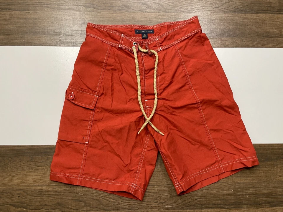 Banana Republic Hombres Talla 29 Rojo Carga Tabla de Natación Pantalones Cortos Traje de Baño Bolsillos Foto 1 de 4