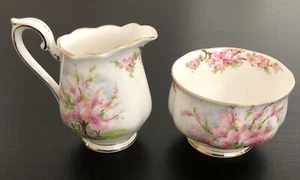 Vintage Royal Albert Blossom Time Mini Creamer 3-1/4” & Sugar Bowl 2-1/8” Set - Picture 1 of 6