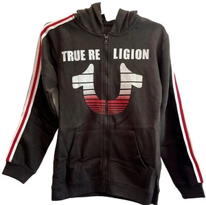 True Religion Zip Fleece Hoodie Kids Medium 8 Black 🔥NEW🔥World Tour $79 Retail - Picture 1 of 8