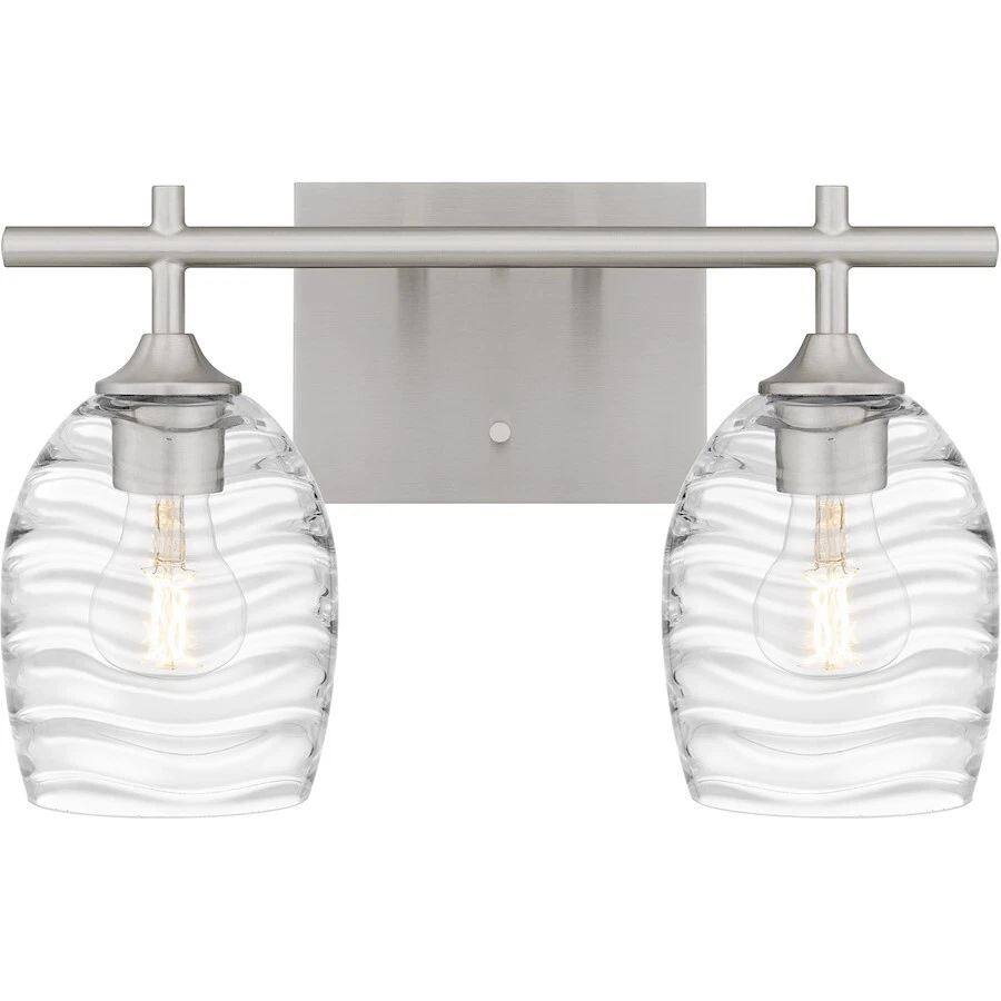 Luz de baño Quoizel Lucy 2 luces, níquel cepillado/vidrio óptico transparente - LCY8615BN Foto 1 de 1