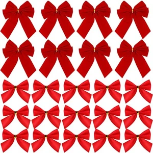 Pack of 3 Luxury Red Velvet Bows in Assorted Sizes Christmas Tree Party Decor - Picture 1 of 19