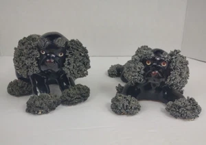Vintage Spaghetti Redware Poodle Dog Figurine Cocker Spaniel black set pair vtg - Picture 1 of 18