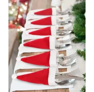 XMASChristmas Santa Hat Cutlery Holder Knife Fork Bag Cover Tableware Decoration - Picture 1 of 5