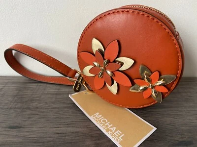PORTE-MONNAIE EN CUIR ORANGE MICHAEL KORS AVEC BRACELET NEUF ÉTIQUETTE - Photo 1/4