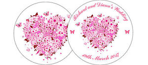 ✿ 24 Edible Rice Paper personalised Cake decs - floral hearts, wedding, ruby ✿