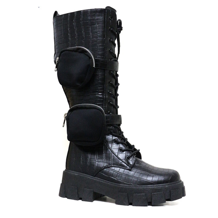 WAYDERNS Women's Chunky Heel Mid Calf Boots - 2 Inch Heel, Lace Up, Adjustable Strap, Round Toe