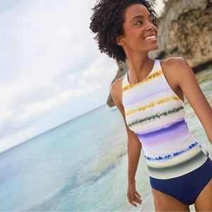 Costume da bagno Lands end senza strappo collo alto con spalline dietro Tankini Top taglia 8 D - Foto 1 di 5