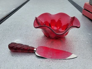 lot of 4 Vintage Anchor Hocking Ruby  Red  wine Glass Ivy Ball Vall Rose Bowl - Picture 1 of 2