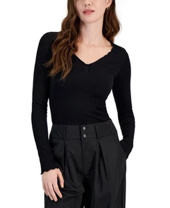 Hippie Rose Juniors' Top Black Ribbed Lettuce Edge, XL - Picture 1 of 1
