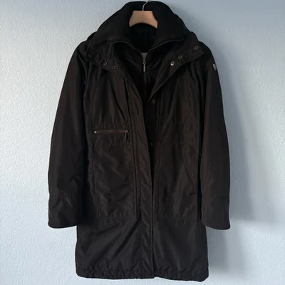 Post Card Parka Coat Black Women’s Size US 2 Hidden Hood Made In Bulgaria Luxury - Image 1 of 4