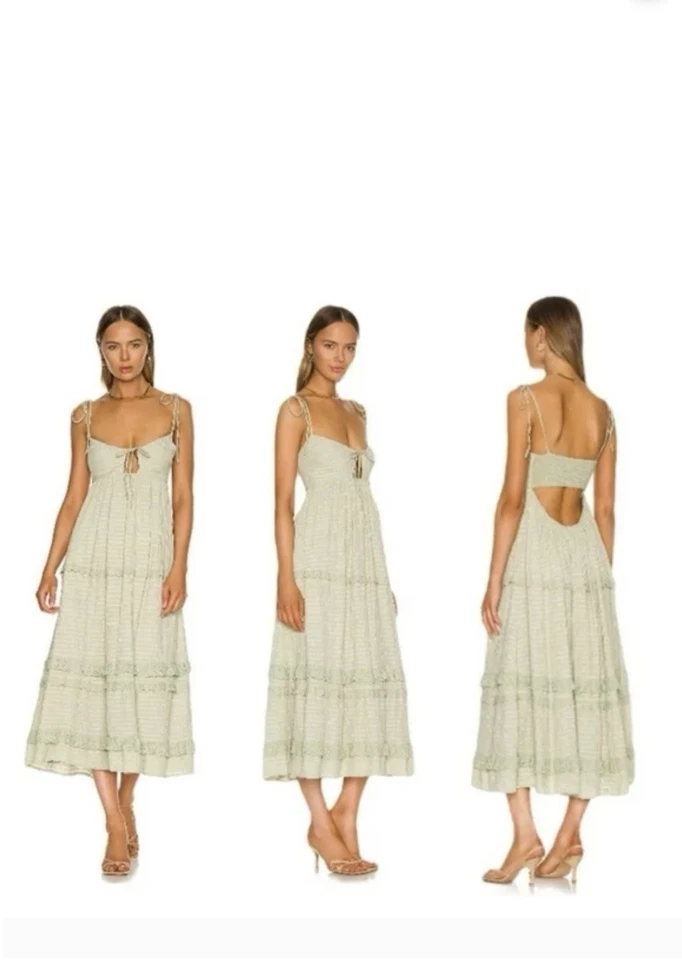 Maxi Vestido Tularosa Verde Salvia Talla S - Boho Ojales Encaje En Niveles Solero Foto 1 de 4