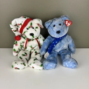 Set of 2 Ty Holiday Teddy Bears 14" 1998 1999 - Picture 1 of 6