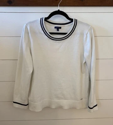 Женский пуловер Nautica свитер белый темно-синий размер XL классический прибрежный опрятный трикотаж - Изображение 1 из 4