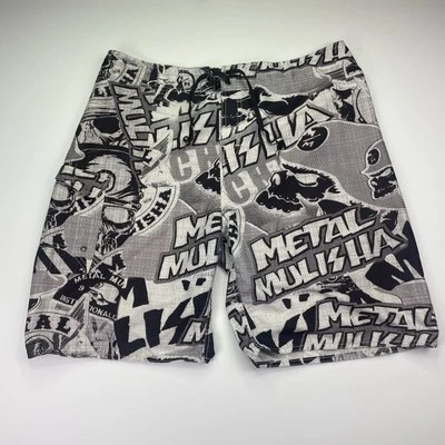Pantalones Cortos de Metal Mulisha Hombres 38 Negro Calavera Y2K Gráfico Surf Cordón Foto 1 de 4