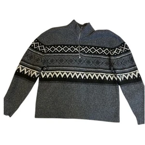 ABERCROMBIE & FITCH Grey Fairisle Brown 1/4 Zip Oversized Soft AF Sweater LARGE - Picture 1 of 8